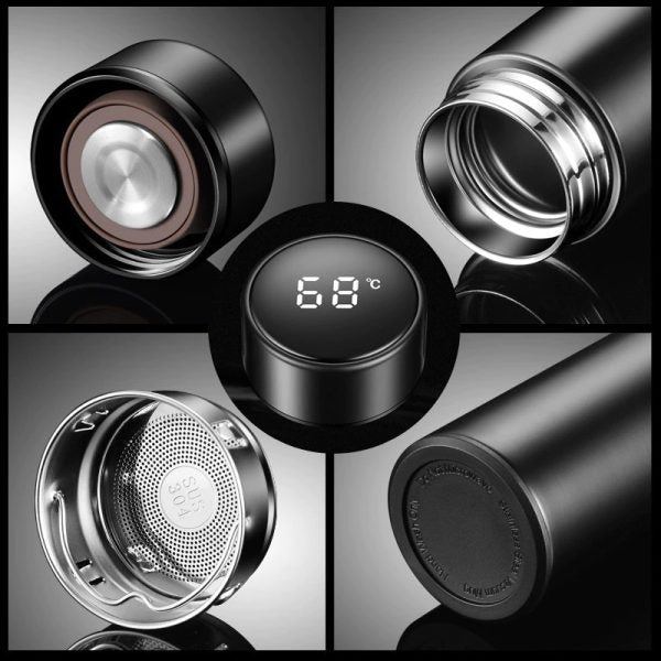 Digital Temperature Water Bottle 500ml Stainless Steel Multicolor