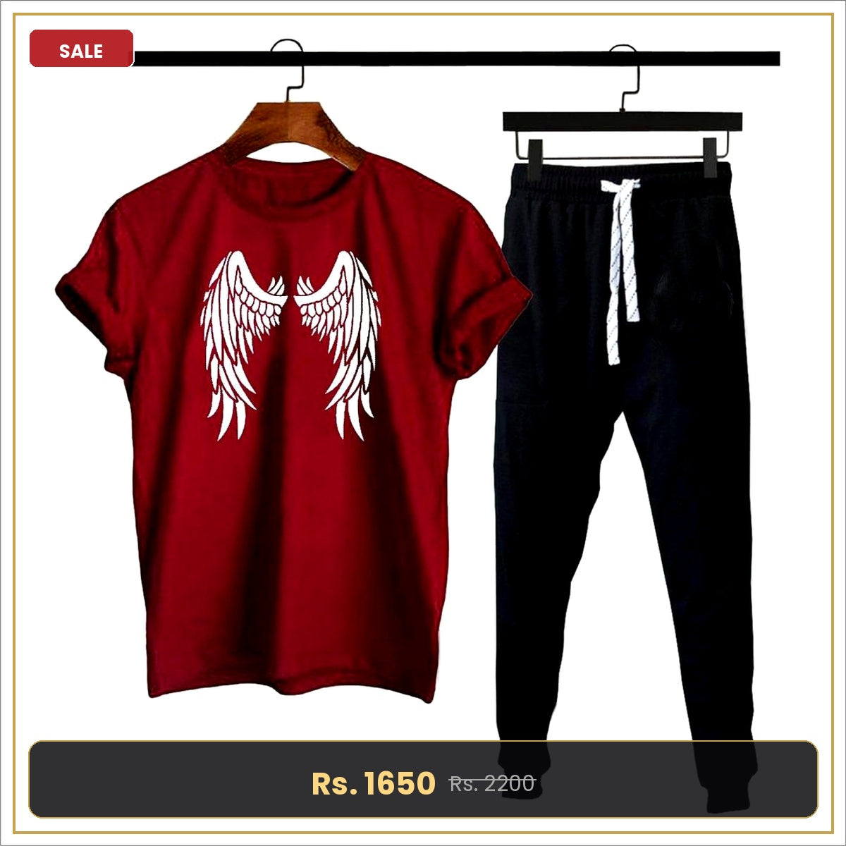 Angel Wings Printed Tracksuit – Premium Maroon Co-ord Set for Men